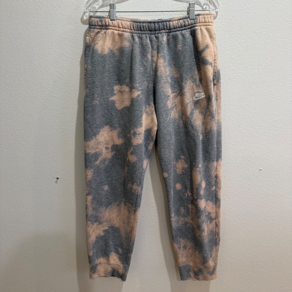 Nike Custom Bleach Dye Joggers Mens Large Grey Peach Tie Dye Sweatpants